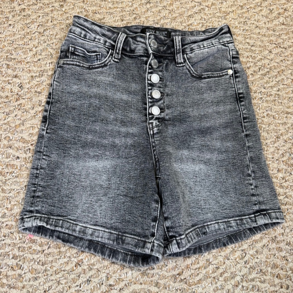 Judy Blue Acid Wash Grey Denim Shorts High Rise Button Fly Neutral Summer Small